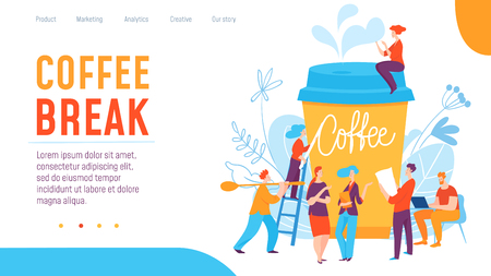 Vector concept coffee break creative business illustration with working people.のイラスト素材