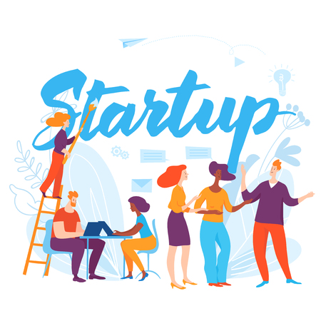 Sturtup concept business illustration with cartoon peopleのイラスト素材