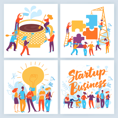 Vector concept business illustration. People do business, make decisions, communicate, make solutions and agreements. Great design for presentation, web, internet, advertisement. Landing page templateのイラスト素材
