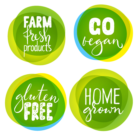 Set of organic food labels with hand drawn lettering.のイラスト素材