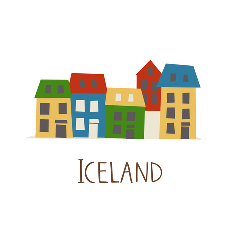Iceland vector symbol city colored buildings with roofsのイラスト素材