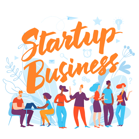 Vector concept business illustration with cartoon working people.のイラスト素材