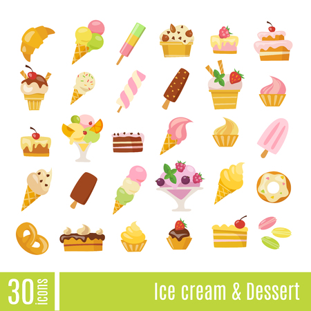 Ice Cream and Dessert infographic icons set. Ice cream and sweets  vector icons. Summer food icons.のイラスト素材