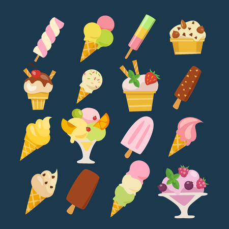 Vector set of Ice Cream and Dessert food iconsのイラスト素材