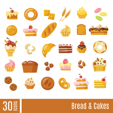 Big set of vector bread  and sweets icons.のイラスト素材