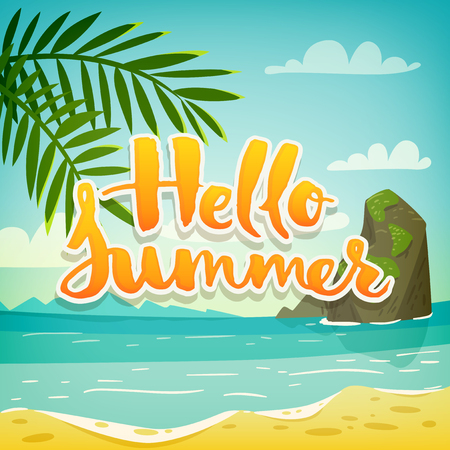 Vector hello summer vacation motivational poster with letteringのイラスト素材