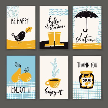 Set of autumn poster designs with motivating textのイラスト素材