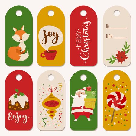 Tags and labels for Christmas holidays with symbols and lettering.のイラスト素材