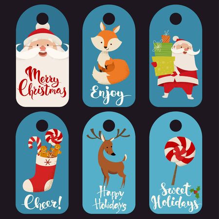 Winter sale Christmas labels with funny Christmas characters.のイラスト素材