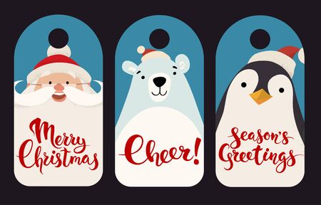 Christmas sale labels with funny Christmas characters.のイラスト素材