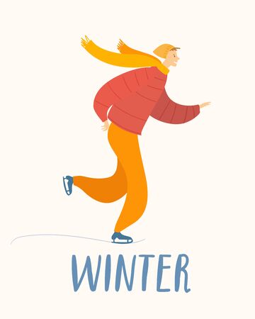 Vector Winter poster with man go skating.のイラスト素材