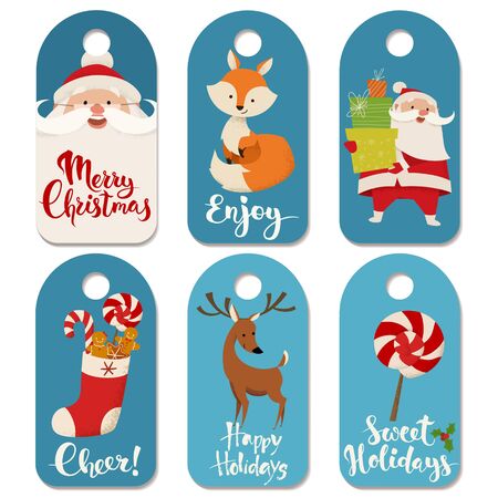 Christmas labels with Christmas characters and symbols.のイラスト素材