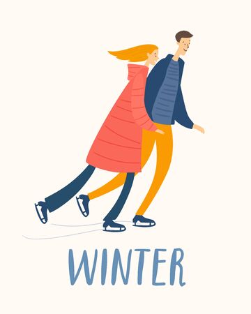 Vector Winter poster with a couple go skatingのイラスト素材