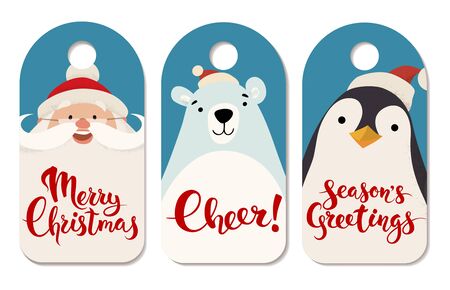 Christmas labels with Christmas characters and symbols.のイラスト素材