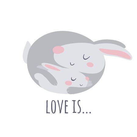 Vector love logo with two cute rabbitsのイラスト素材