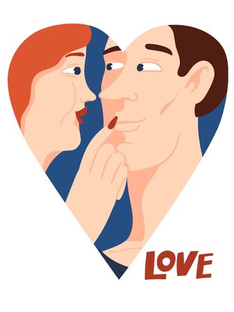Heart shape Valentines day poster or card with couple in loveのイラスト素材