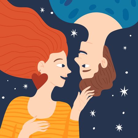 Square size Valentines day poster or card with couple in loveのイラスト素材