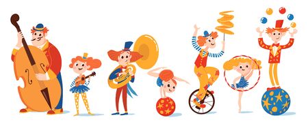 Set of vector cartoon musicians and circus charactersのイラスト素材