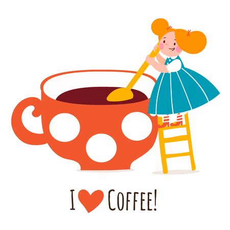 I love coffee vector design with cute elf or gnomeのイラスト素材