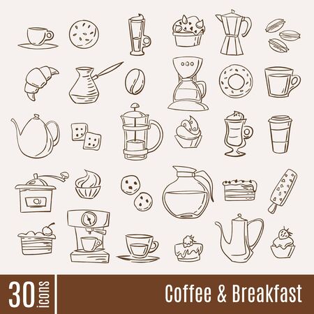 Flat icons Coffee and breakfast infographic icons set.のイラスト素材