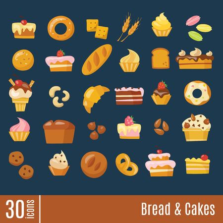 Bread and cakes info-graphic icons set in flat style.のイラスト素材