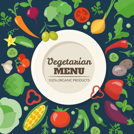 Vegetarian menu cover design with different vegetablesのイラスト素材