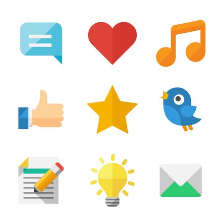 Vector flat communicative and social icons with sound and text messages.のイラスト素材