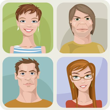 Set of four male and female young characters.のイラスト素材