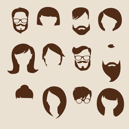 PrintFlat style vector icons set with female and male characters.のイラスト素材