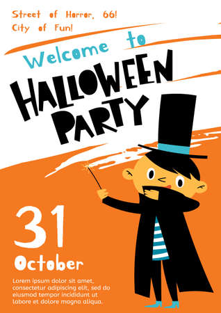 Vector Welcome to Halloween party poster in cartoon flat styleのイラスト素材