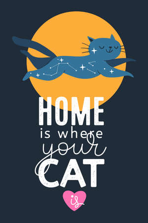 Trendy poster with funny cat and home motivational quote.のイラスト素材
