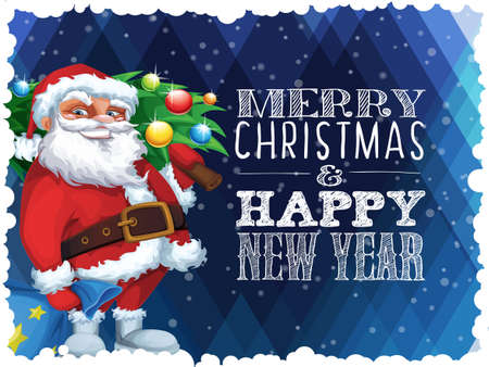 Merry Christmas blackboard style poster with cute cartoon character.のイラスト素材