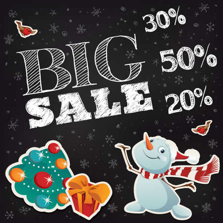 Black Friday promo sale shopping poster with cute cartoon Snowmanのイラスト素材