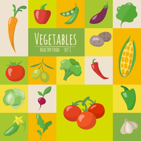 Vegetables icons set food poster in flat style.のイラスト素材