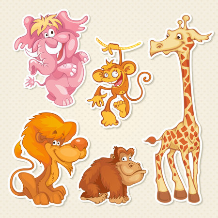 Vector African animals in cool cartoon styleのイラスト素材