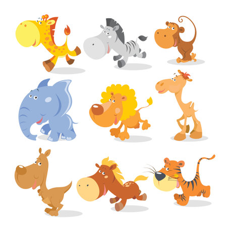 Vector running animals in cool cartoon styleのイラスト素材