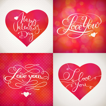 Valentines day posters with cute heart and lettering and silhouettesのイラスト素材