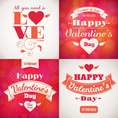 Valentines day posters with cute heart and lettering and silhouettesのイラスト素材