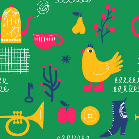 Abstract doodle seamless modern style pattern in bright colorsのイラスト素材