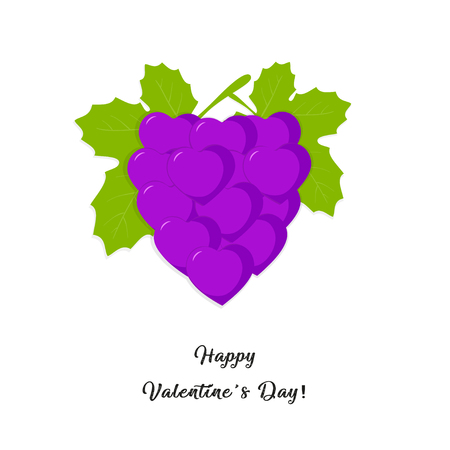 Valentines day greeting card, grape hearts, greeting inscription, Happy Valentine's Dayのイラスト素材