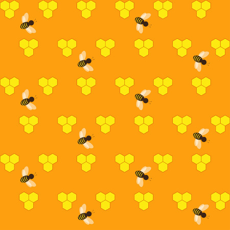 Honey seamless pattern with honeycombs and beesのイラスト素材