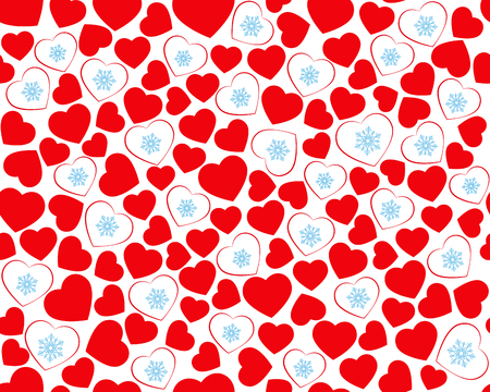 Hearts seamless pattern, red hearts and blue snowflakes on white background, seamless pattern for Valentines dayのイラスト素材