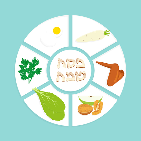 Passover plate, Jewish holidayのイラスト素材