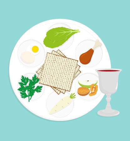 Jewish holiday of Passover, Passover seder plateのイラスト素材