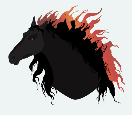 Black horse with fiery maneのイラスト素材