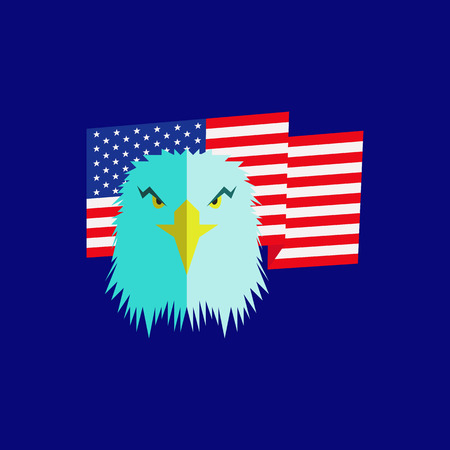 eagle head and american flag, flat vector illustrationのイラスト素材