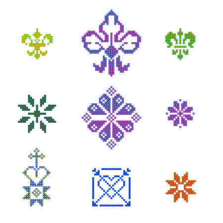 set of pixel ornament elements, decorative symbolsのイラスト素材