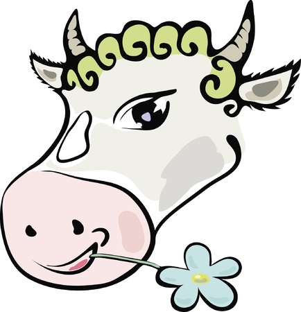 picture with a cheerful cow who chews flowerfor your desigのイラスト素材