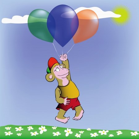colorful illustration with  monkey and baloons for your designの写真素材