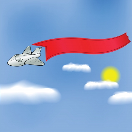 colorful illustration with airplane and banner for your designの写真素材